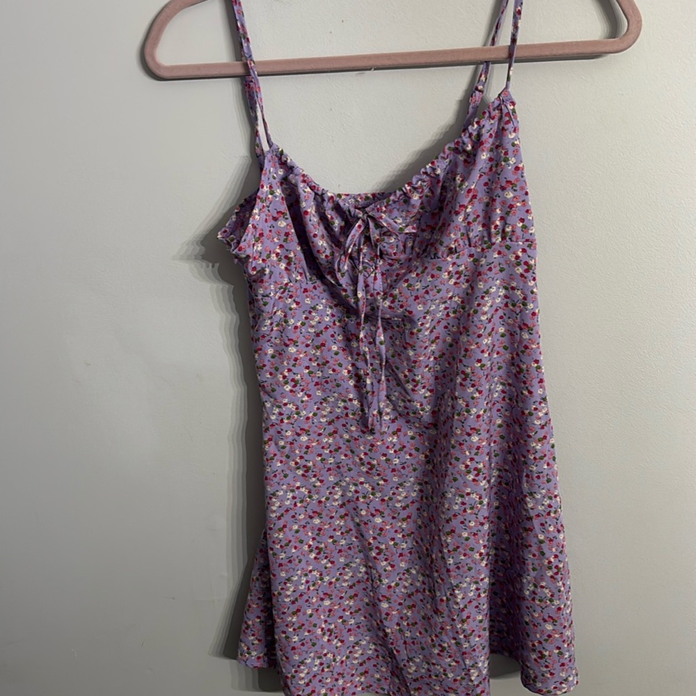 SHEIN Lavender Floral Mini Dress with Tie Front